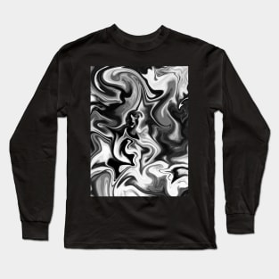 Fluid Black and White Marbleized Ink Long Sleeve T-Shirt
